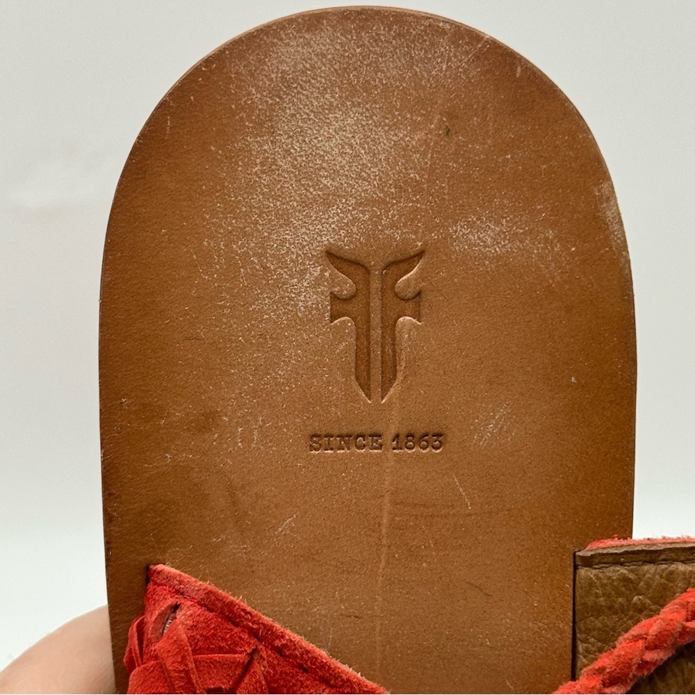 FRYE "Ruth" Whipstitch Ankle Strappy Sandals Flats in Coral US 7.5M - Picture 7 of 11